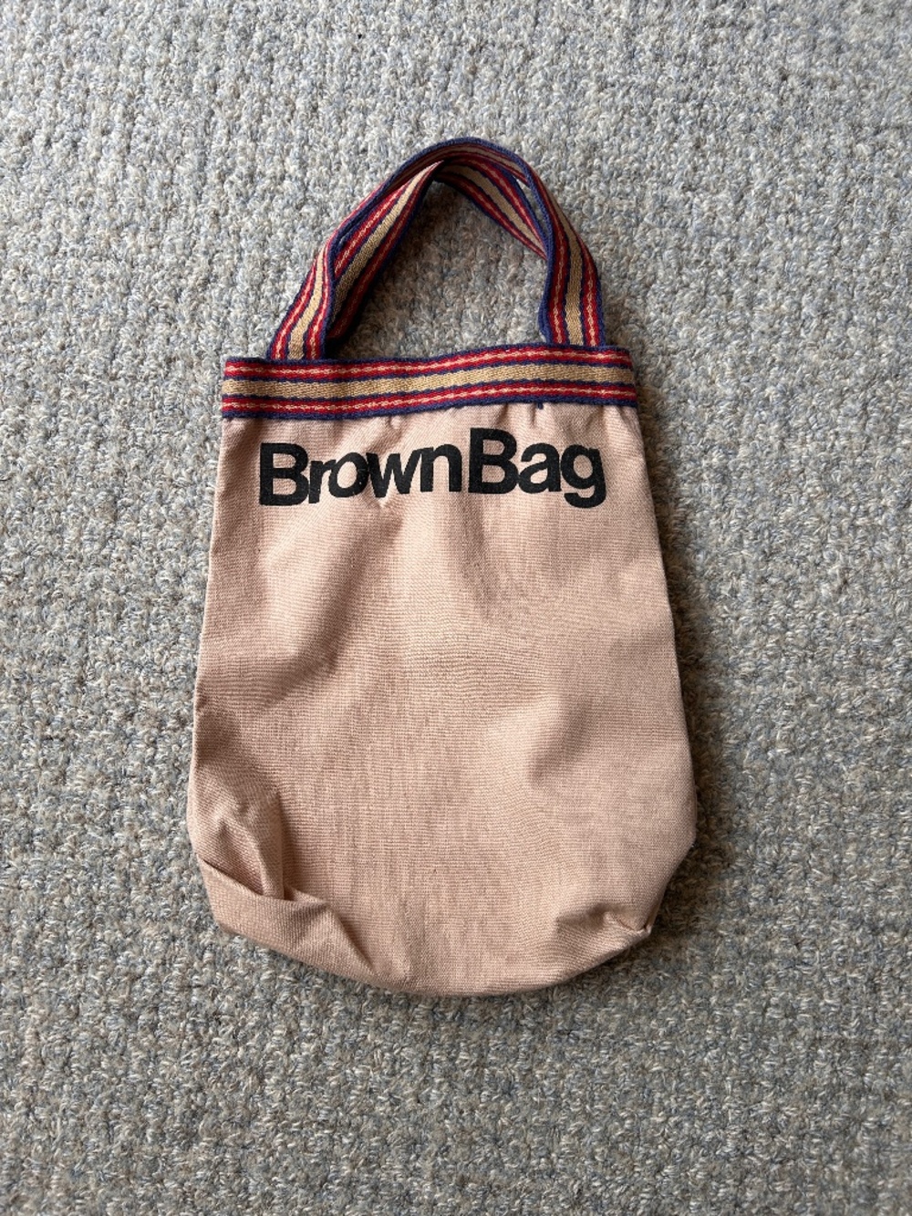 Brown Bag Lunch tote - Tan with striped handles - lined